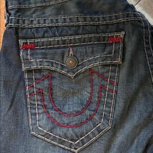 True Religion Ricky Super T Jeans 38 USA Red Stitch Horseshoe Y2K
